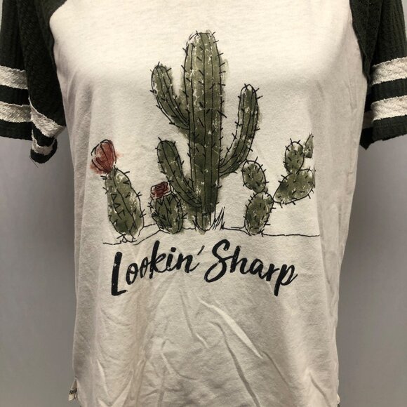 Maurices Lookin Sharp Shirt Womens Size Large Cactus Graphic Waffle Weave Sleeve - Picture 3 of 9